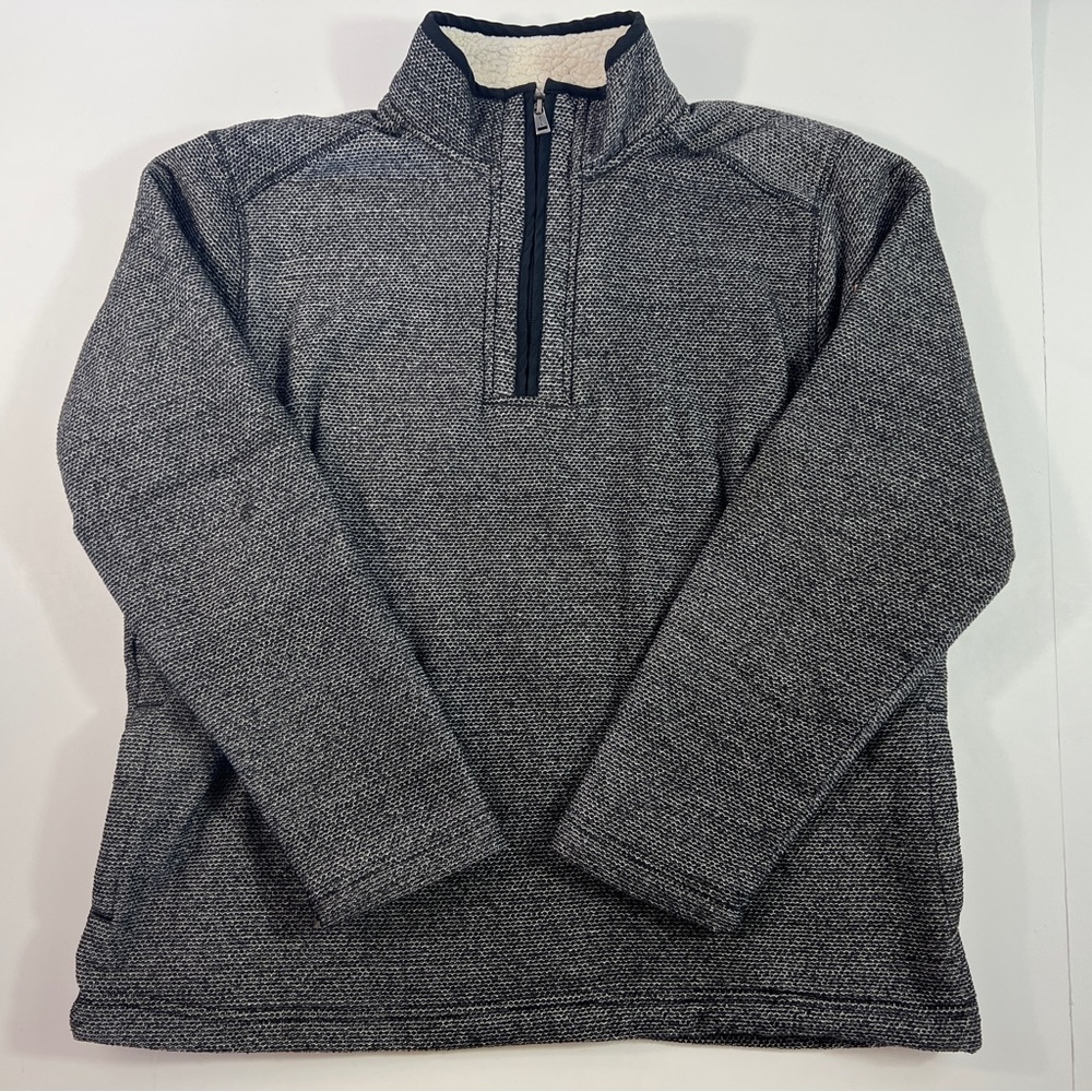 Orvis Mens Gray Knit Sherpa Lined 1/4 Zip Pullover Sweater Size L